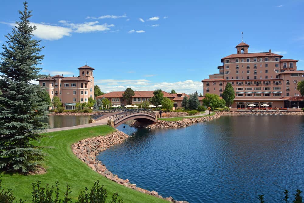 Broadmoor hotel on lake in Colorado Springs