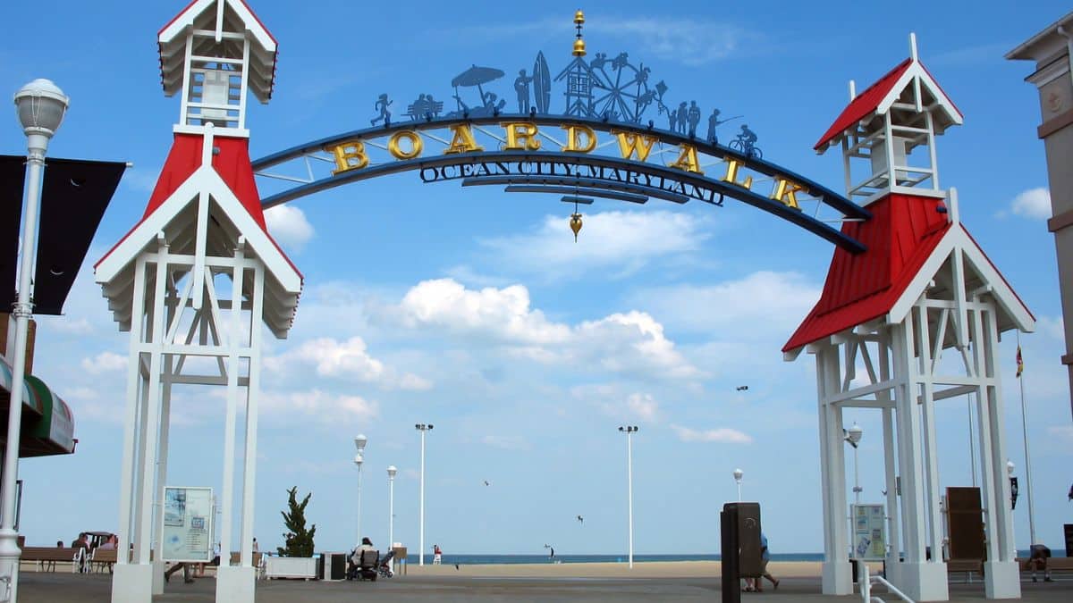 Entrance to ocean city boardwalk one of the best beaches in maryland