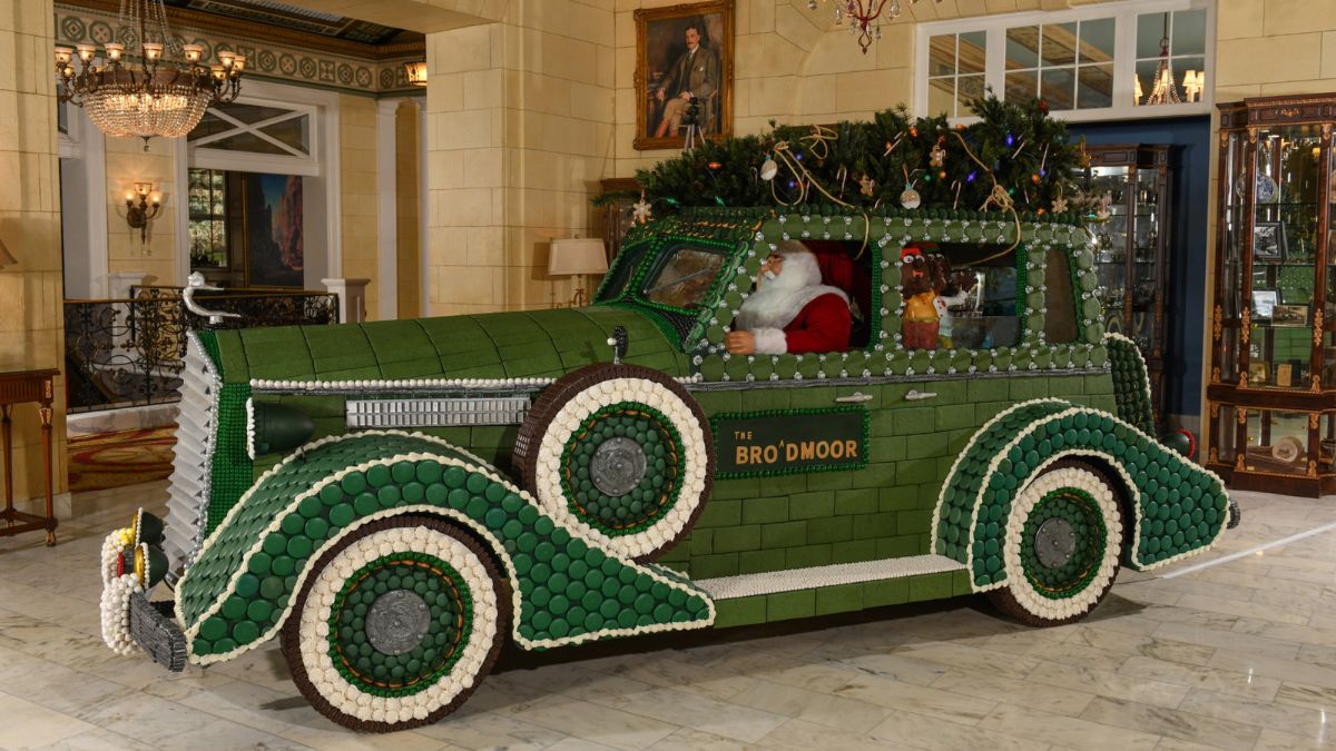 green car with santa