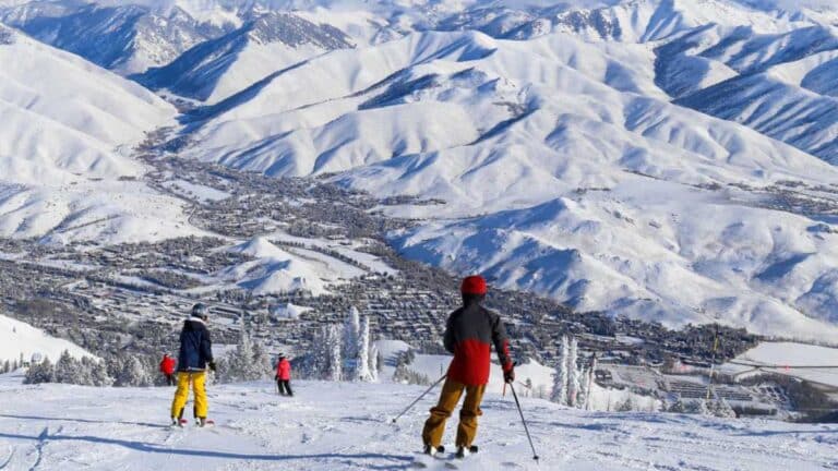 Alpine skiing on Mount Baldy above the town of Sun Valley, Idaho