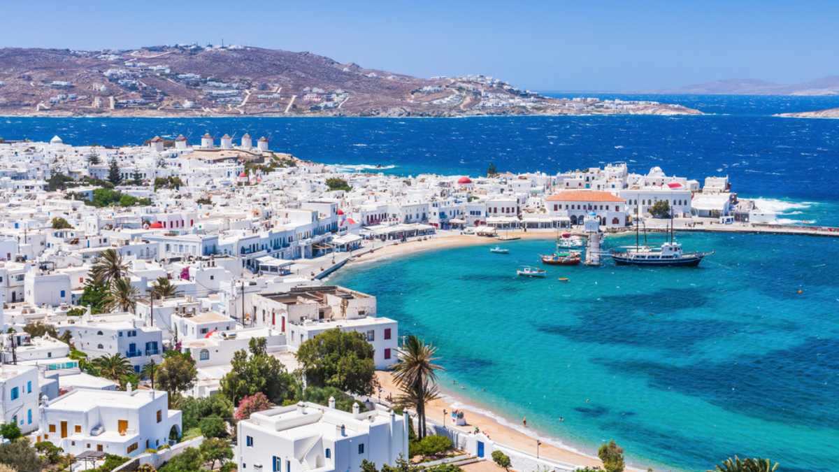 Mykonos, Greece. Panoramic view of Mykonos town, Cyclades islands.