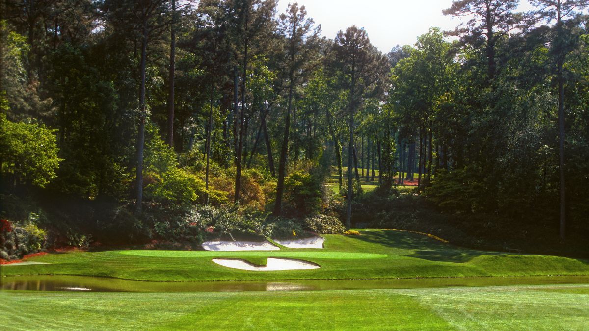 Augusta National Golf Club, Augusta, GA, USA the famous par three 12th hole at the heart of Amen Corner - Home of golf's MASTERS TOURNAMENT