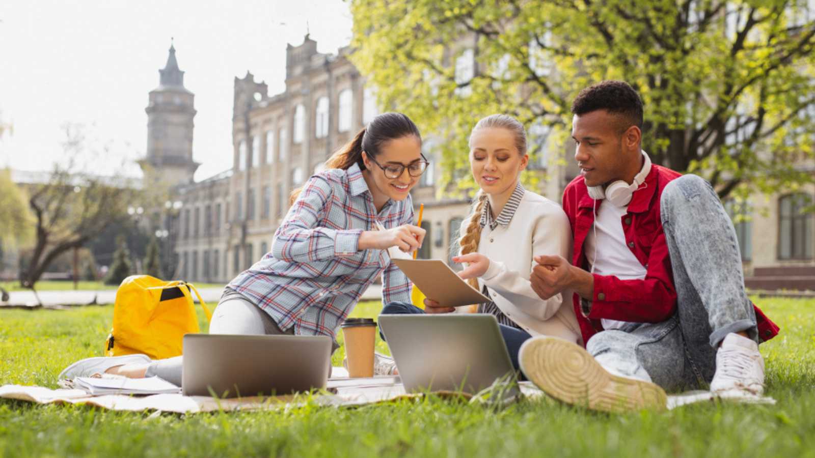 Students at on the lawn of one of the best college towns