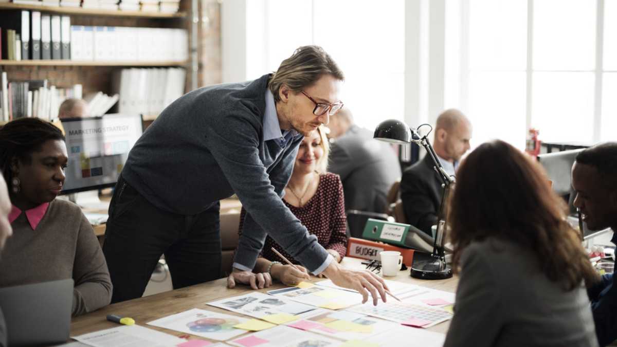 Man in office talking