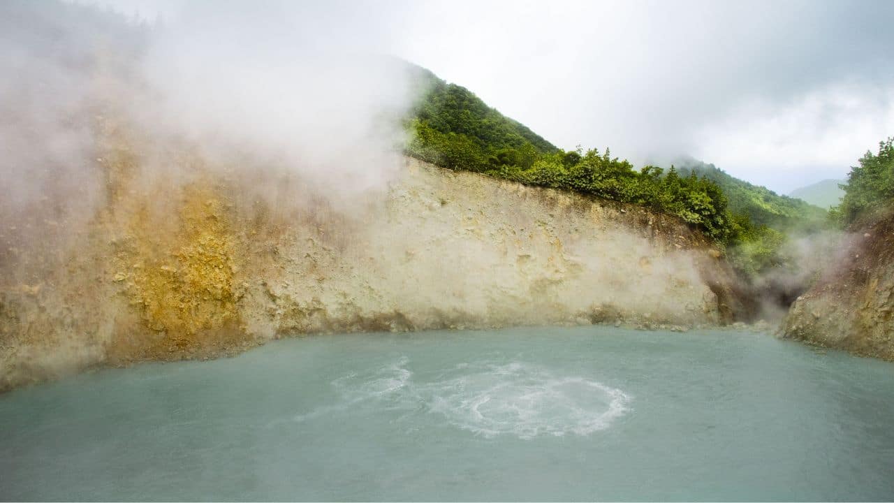 The Boiling Lake is a natural wonder in Dominica, the Caribbean. It is a volcano-hydrothermal flooded fumarole, located in the Morne Trois Pitons National Park