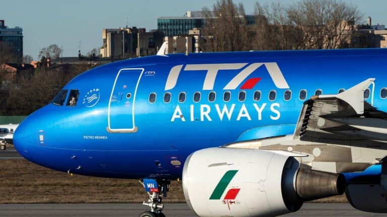 MILAN LINATE - FEBRUARY 02, 2022: Airbus 319 (EI-IMN) wearing the new livery of ITA Airways, on the runway of Linate Airport