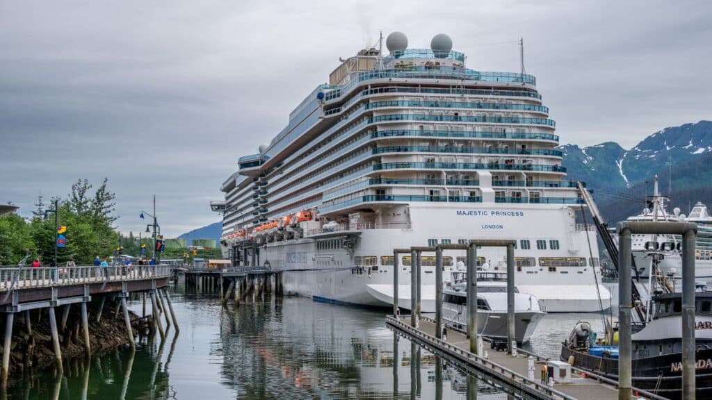 Majestic Princess of Princess cruises at the cruise dock in Juneau.