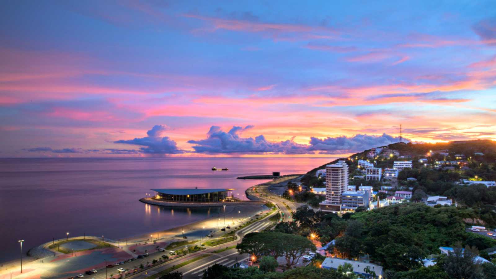 Ela Beach skyline shortly after sunset, Port Moresby, Papua New Guinea.