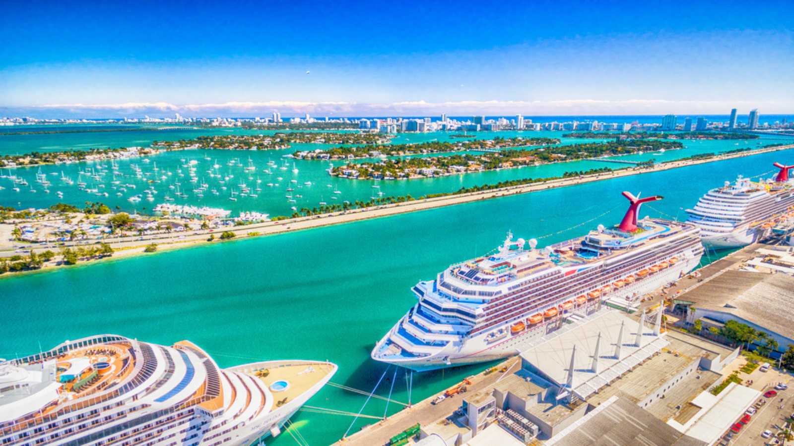 MIAMI - FEBRUARY 27, 2015: Port of Miami with cruise ships. Miami is a major port in United States for cruises.