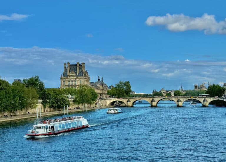 boats on the Seine in Paris in spring